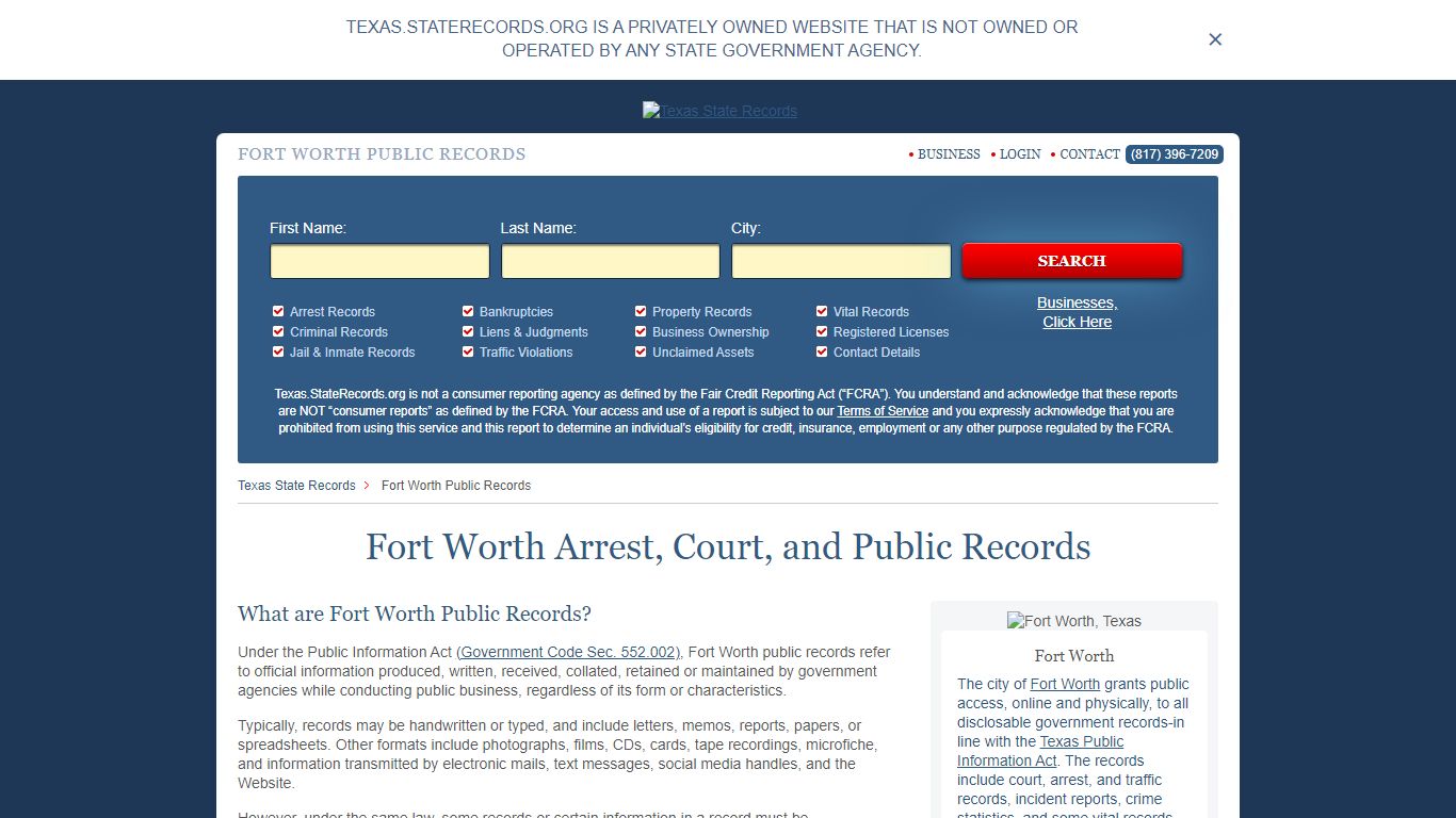 Fort Worth Arrest and Public Records | Texas.StateRecords.org